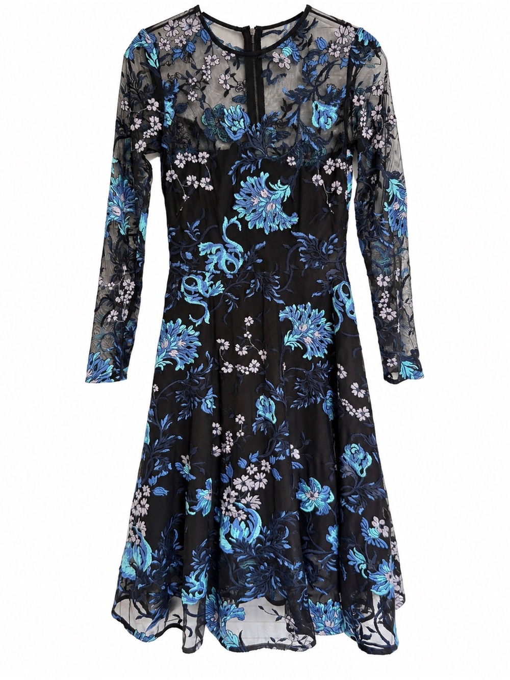 SB by Sachin & Babi Black Floral Embroidered Mesh Midi Dress Size 2